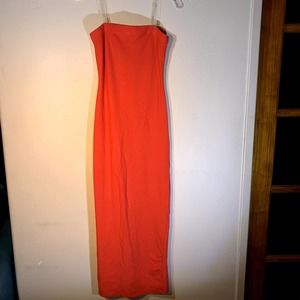 fashion nova red dress with slit clear straps size small small spot